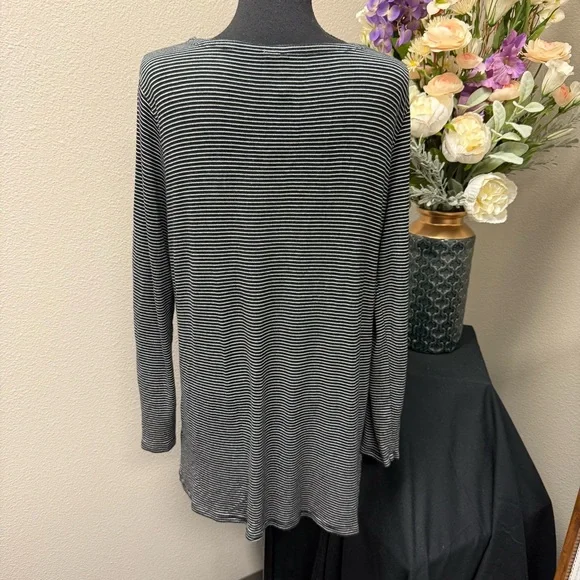 Cable & Gauge Black White Striped Tunic Top XXL Long Sleeve Pockets Casual Class - Picture 3 of 8